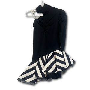 Kelle' Dance Costume Black White Ruffle Hem One Sleeve Girls Small Child